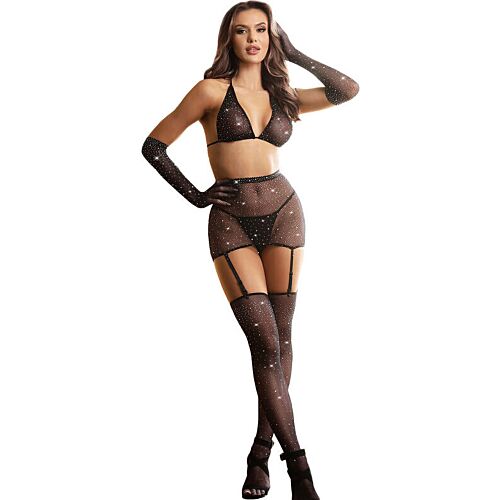 Bodystocking SUBBLIME Fishnet med Handsker og Diamanter