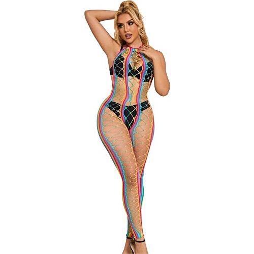 Rainbow Mesh Halterneck Bodystocking fra SUBBLIME
