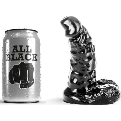 All Black Dildo 13 cm med Ribbet Skaft