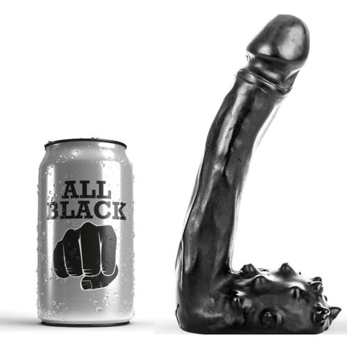 Dildo ALL BLACK 19 CM med detaljeret design
