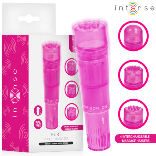 INTENSE FUN TOYS KURT MINI-vibrator med 4 udskiftelige hoveder, pink