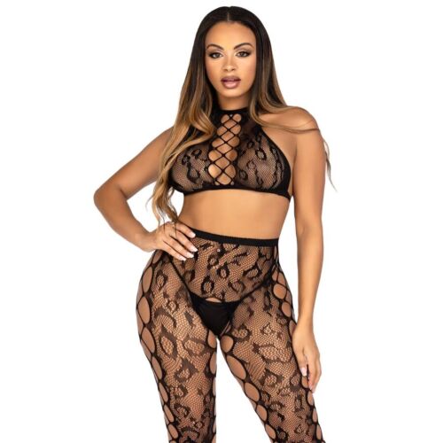 Top og strømpebukser LEG AVENUE 89372 med leopard-effekt