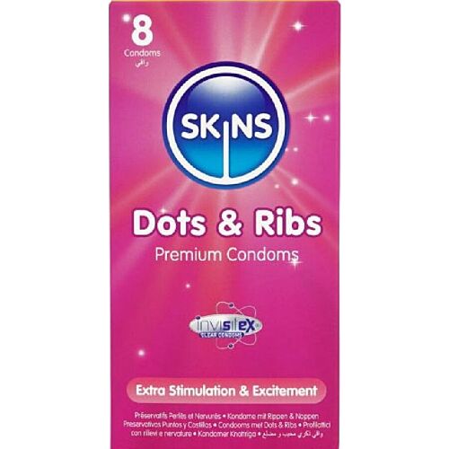 Skins Dots & Ribs Premium Kondomer 8-Pak til Forstærket Nydelse