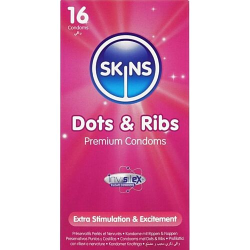 SKINS Dots & Ribs Premium Kondomer Pakke 16