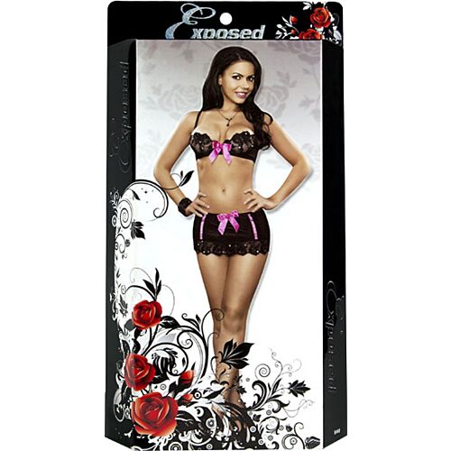 Lingeri sæt med glitrende blonde bh og nederdel