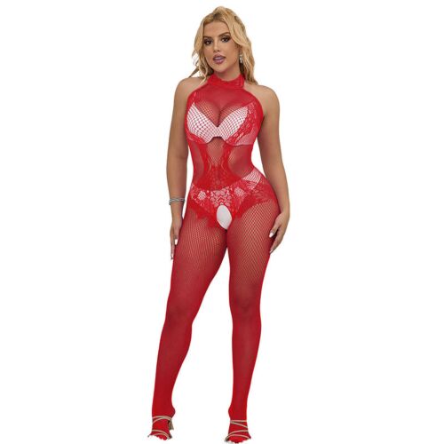 Bodystocking SUBBLIME FISHNET CROTCHLESS med høj hals