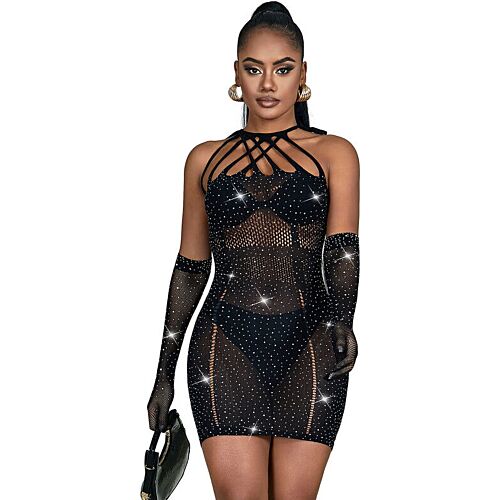 Lingeri SUBBLIME – Fishnet kjole med rhinestones