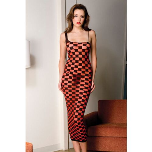 Lang Kjole fra Music Legs Rød med Sort Ternet Design