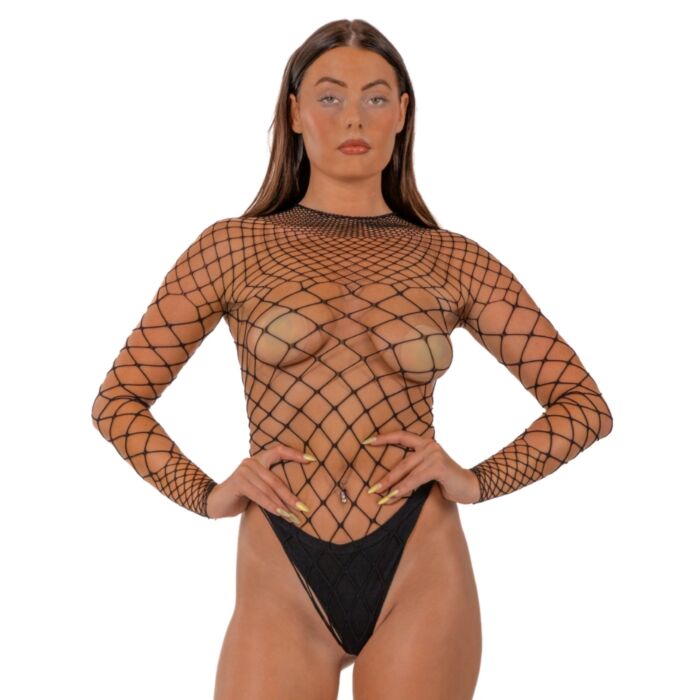Teddy Lace Fence Net Langærmet Bodysuit Teddy Lace Fence Net Langærmet Bodysuit