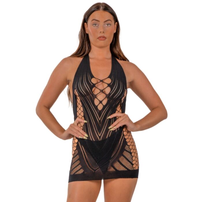 Halter Neck Kjole Lace med Faux Snøre Halter Neck Kjole Lace med Faux Snøre