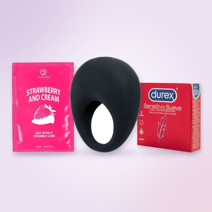 Sæt til par med vibrerende ring fra Pretty Love, kondomer og glidecreme