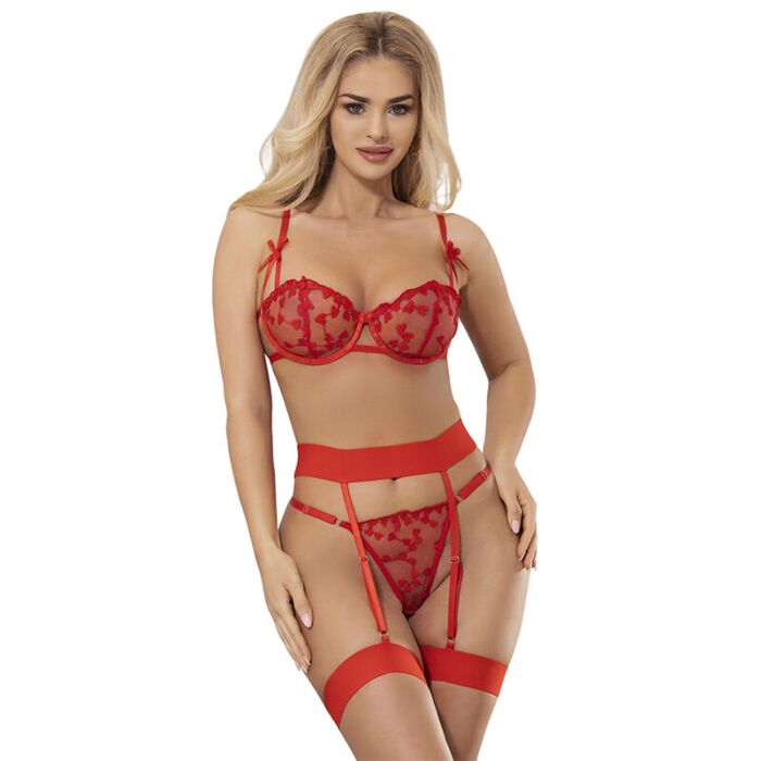Lingeri set SUBBLIME HEART PRINT BRA + THONG + GARTER BELT Lingeri set SUBBLIME HEART PRINT BRA + THONG + GARTER BELT